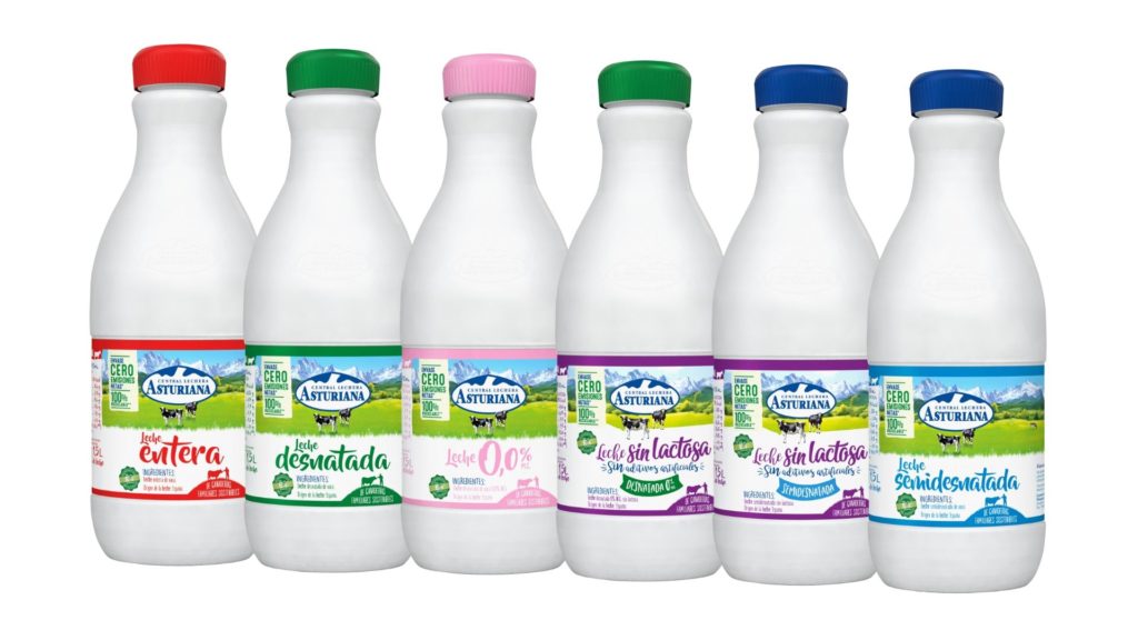 Botellas de leche Central Lechera Asturiana Cero Emisiones